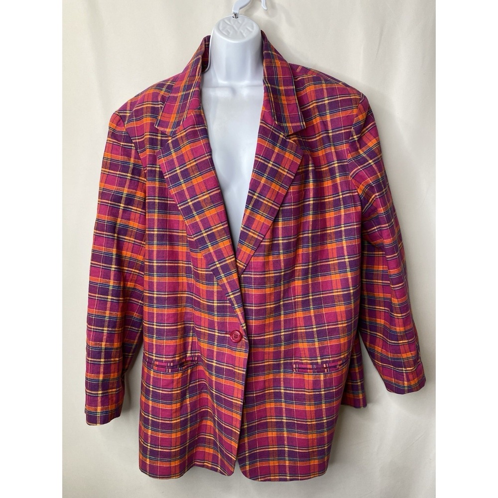 Adolfo Studio Womens Plaid Blazer Jacket Size 22W Clueless Fetch Bright & Bold